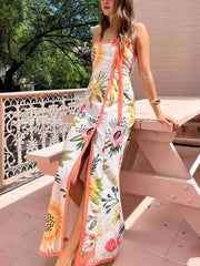 Summer Split Wrap Printed Dresses