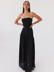 Solid Color Strapless High-Waist Split Hem Panelled Dress
