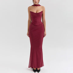 Purple Strapless Bodice and High Waist Skirt with Tie Set