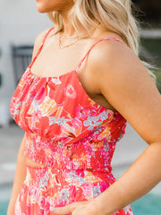 Boho Floral Two Piece Pant Set In Red Pappy