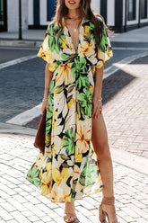 High Split V-Neck Print Dress