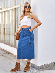 Washed Denim Utility Skirt