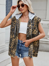 Denim Leopard Print Hooded Vest