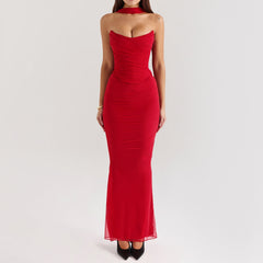 Red Strapless Bodice and High Waist Skirt with Tie Set