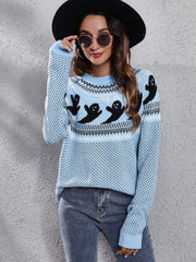 Literary Retro Ghost Pattern Round Neck Knitted Sweater
