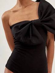Black and White Bow One Piece Swimsuit Set