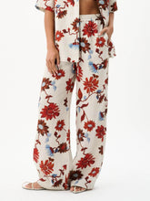 Exquisite Floral Print Lace-Up Wide-Leg Pants