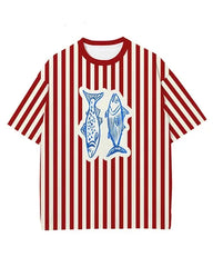 Red Sardine Print Short Sleeve T-Shirt