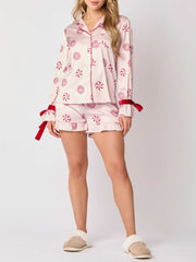 Candy Print Velvet Trim Pajama Set