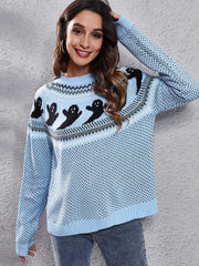 Literary Retro Ghost Pattern Round Neck Knitted Sweater