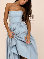 Tuscan Blue Strapless Midi Sundress