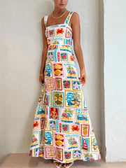 Graffiti Strap Tube Top Lace Maxi Dress