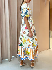 Fashion Graffiti Print Slim Fit Versatile Maxi Dress