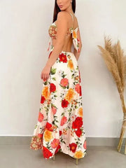 Hollow Backless Slim Print Dress