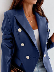 Double Breasted Leather Blazer Moto Jacket