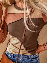 Charcoal Gray Color Block Exposed Seam Long Sleeve Top