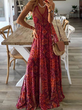 High Waist V-Neck Vintage Print Maxi Dress