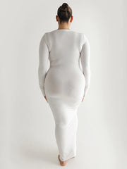 Solid Knit Square Neck Long Sleeve Maxi Dress