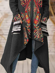 Floral Open Hooded Knit Blend Shrug Coat