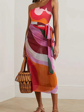 Geometric Print One Piece Swimsuit Set