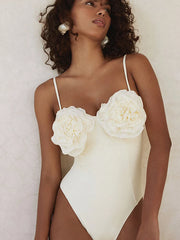 Floral Appliqué Solid One-Piece Swimsuit