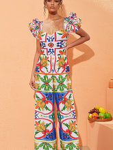 Ruffle Enamel Floral Print Swimsuit Set