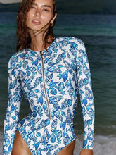 Green Zip-Up Floral Surf Swimsuit Set