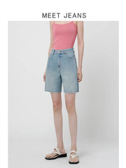 High-Waist Stretch Denim Shorts