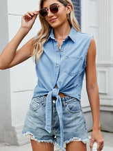 Washed Denim Tie-Front Shirt