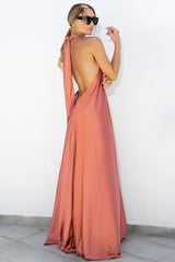 Satin Elegant Maxi long Dress: Backless Halter Neck