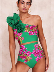 One-Shoulder Printed High-Waist Bikini Set
