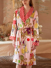 Dressing Leopard Print Silk Robe Set