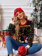 Knit Crewneck Embroidered Sweater �Santa Claus & Musical Notes