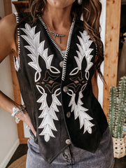 Black Suede Bootstitch Western Vest
