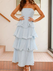 Chic Strapless Backless Tiered Midi Dress