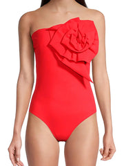 Strapless Floral Accent One-Piece Swimsuit Set