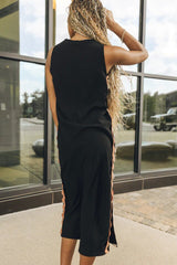 Side Wave Stripes Embellished Side Slit Loose Dress