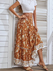 High Waist Eyelet Detail Skirt In Orange