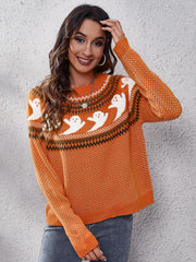 Literary Retro Ghost Pattern Round Neck Knitted Sweater