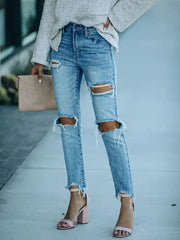 Street Style Ripped Slim-Fit Ankle-Length Jeans