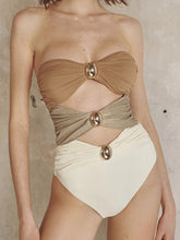 Morandi Colorblock High-Waist Hot Spring Swimsuit Set