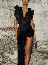 Ruffle V-Neck Black Swimsuit