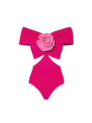 Floral Appliqué Cutout One Piece Swimsuit Set