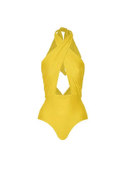 Cross Halter Solid Cutout One-Piece Swimsuit