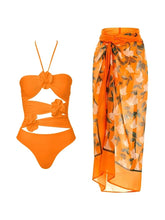 Halter 3D Floral Backless One Piece Swimsuit