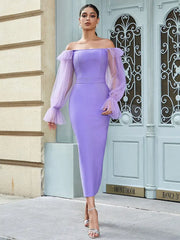 Off-Shoulder Mesh Sleeve Dress