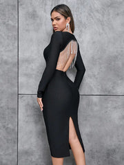 V-Neck Fringe Bandage Dress