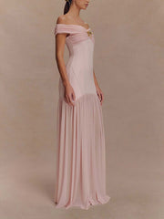 Elegant Floral-Embellished Strapless Bodycon Maxi Dress