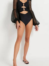 Long Sleeve Sheer Mesh Cutout Swimsuit