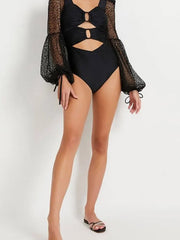 Long Sleeve Sheer Mesh Cutout Swimsuit